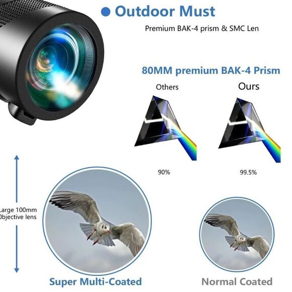 High Definition Portable Monocular Telescope 80x100 w/Phone Adapter Tripod & Bag - Picture 10 of 14